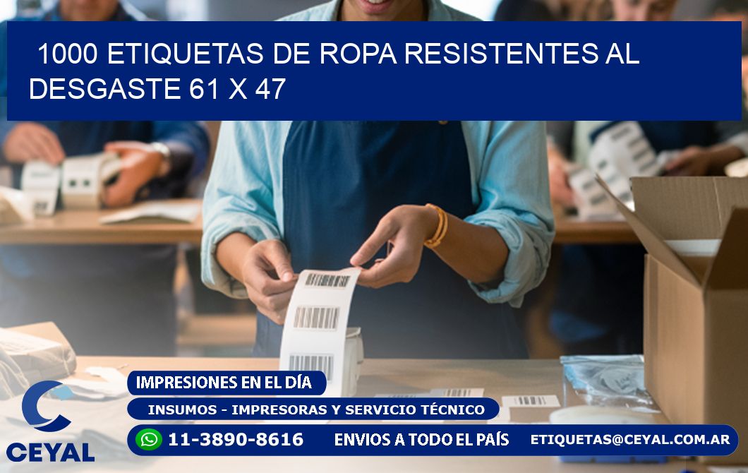 1000 ETIQUETAS DE ROPA RESISTENTES AL DESGASTE 61 x 47