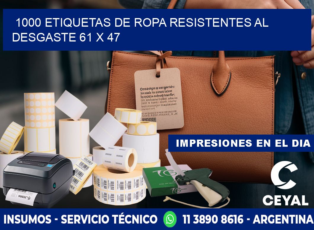 1000 ETIQUETAS DE ROPA RESISTENTES AL DESGASTE 61 x 47
