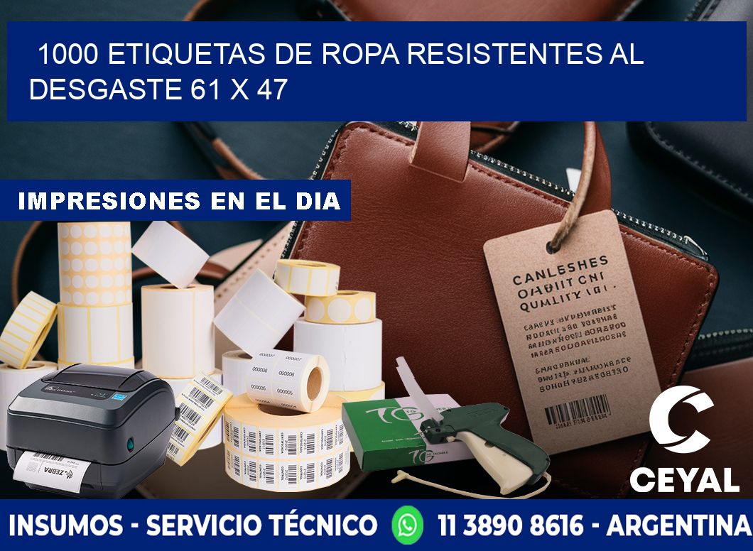 1000 ETIQUETAS DE ROPA RESISTENTES AL DESGASTE 61 x 47