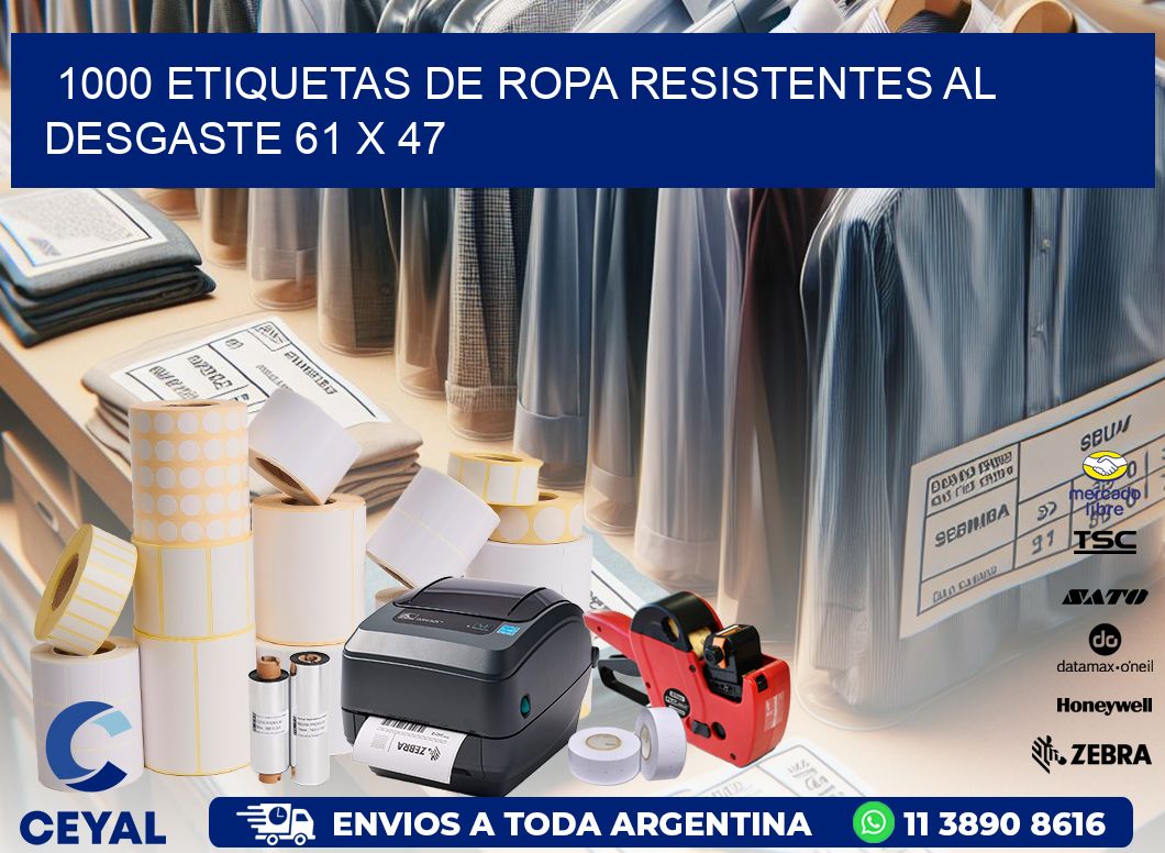 1000 ETIQUETAS DE ROPA RESISTENTES AL DESGASTE 61 x 47