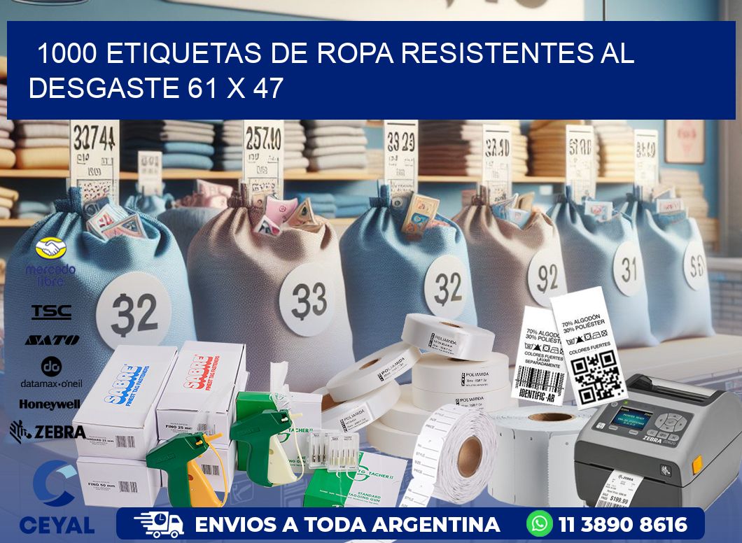 1000 ETIQUETAS DE ROPA RESISTENTES AL DESGASTE 61 x 47