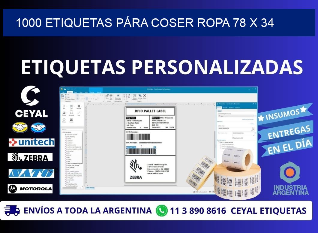 1000 ETIQUETAS PÁRA COSER ROPA 78 x 34