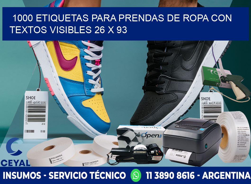1000 ETIQUETAS PARA PRENDAS DE ROPA CON TEXTOS VISIBLES 26 x 93