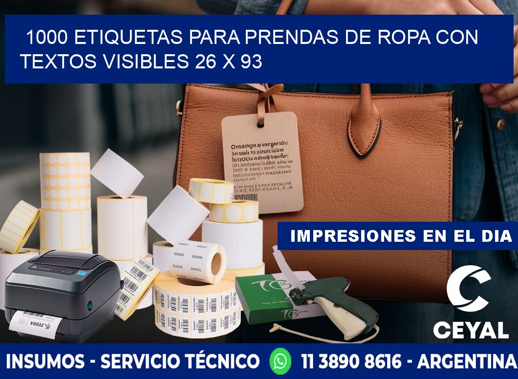 1000 ETIQUETAS PARA PRENDAS DE ROPA CON TEXTOS VISIBLES 26 x 93
