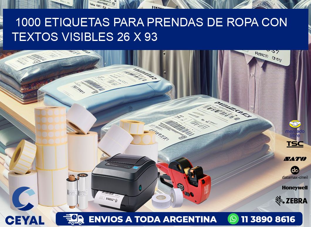 1000 ETIQUETAS PARA PRENDAS DE ROPA CON TEXTOS VISIBLES 26 x 93