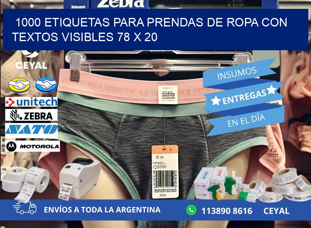 1000 ETIQUETAS PARA PRENDAS DE ROPA CON TEXTOS VISIBLES 78 x 20