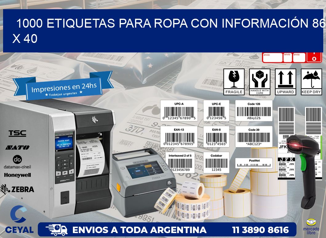 1000 ETIQUETAS PARA ROPA CON INFORMACIÓN 86 x 40