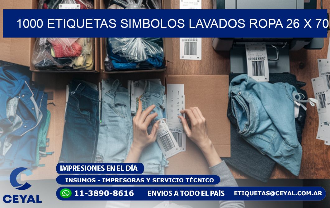 1000 ETIQUETAS SIMBOLOS LAVADOS ROPA 26 x 70