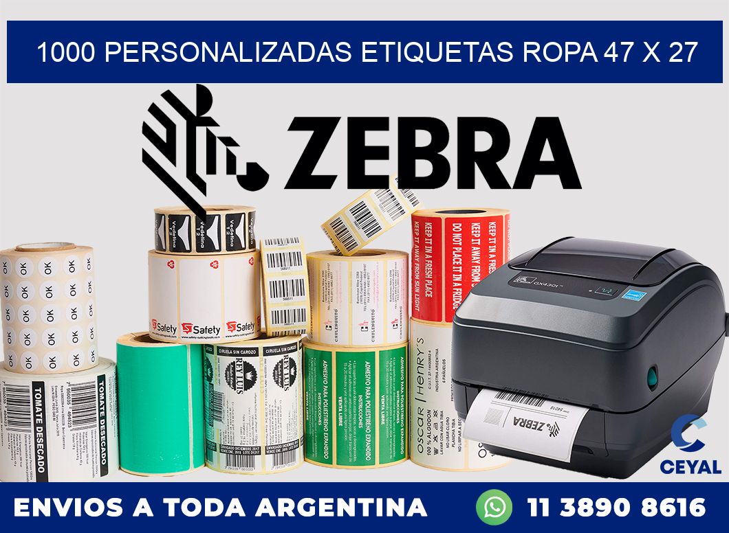 1000 PERSONALIZADAS ETIQUETAS ROPA 47 x 27