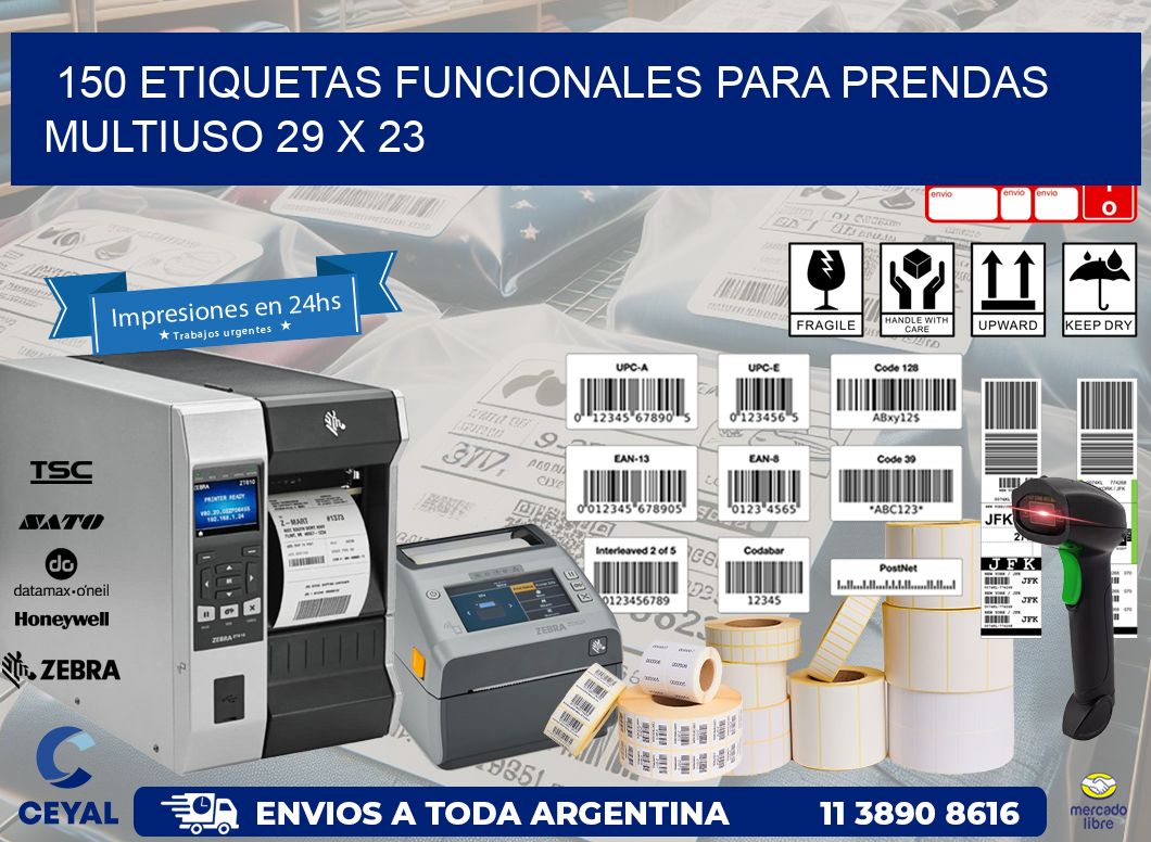 150 ETIQUETAS FUNCIONALES PARA PRENDAS MULTIUSO 29 x 23