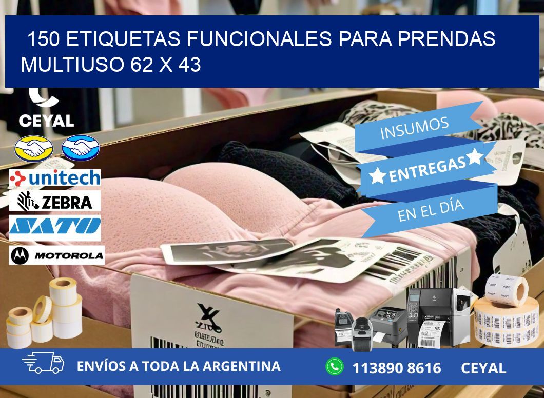 150 ETIQUETAS FUNCIONALES PARA PRENDAS MULTIUSO 62 x 43