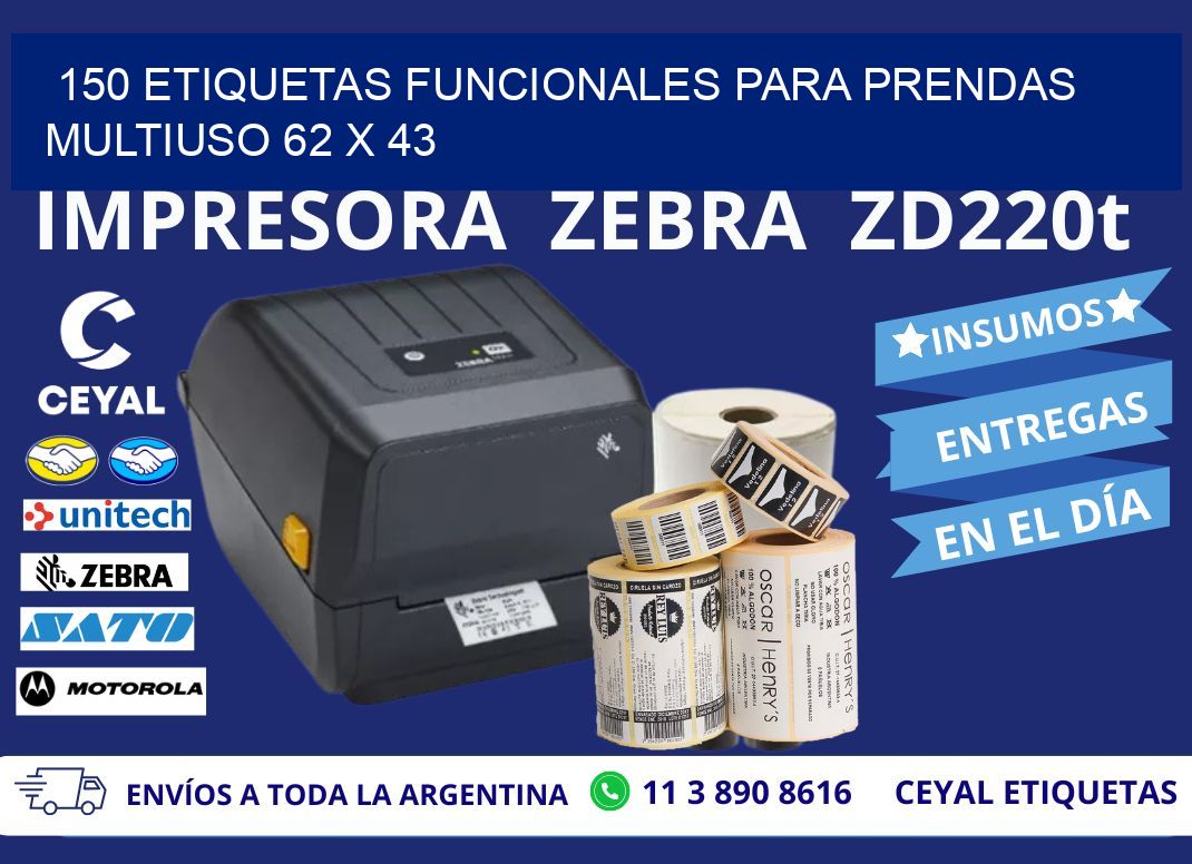 150 ETIQUETAS FUNCIONALES PARA PRENDAS MULTIUSO 62 x 43