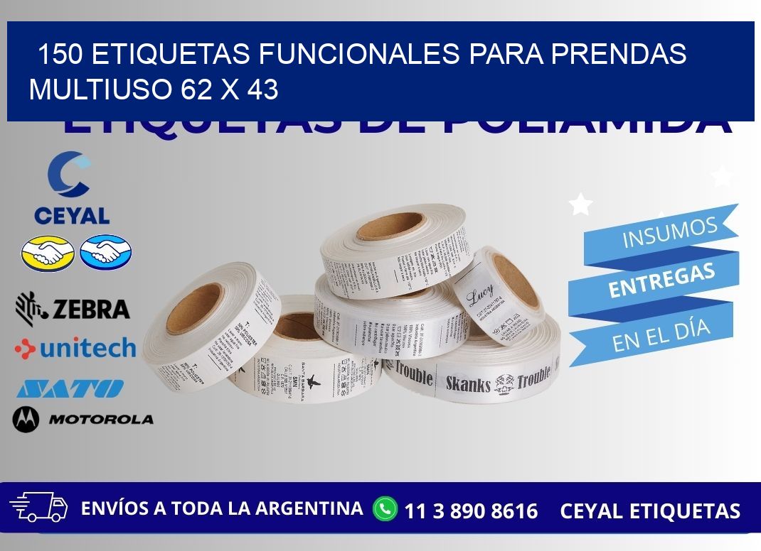 150 ETIQUETAS FUNCIONALES PARA PRENDAS MULTIUSO 62 x 43