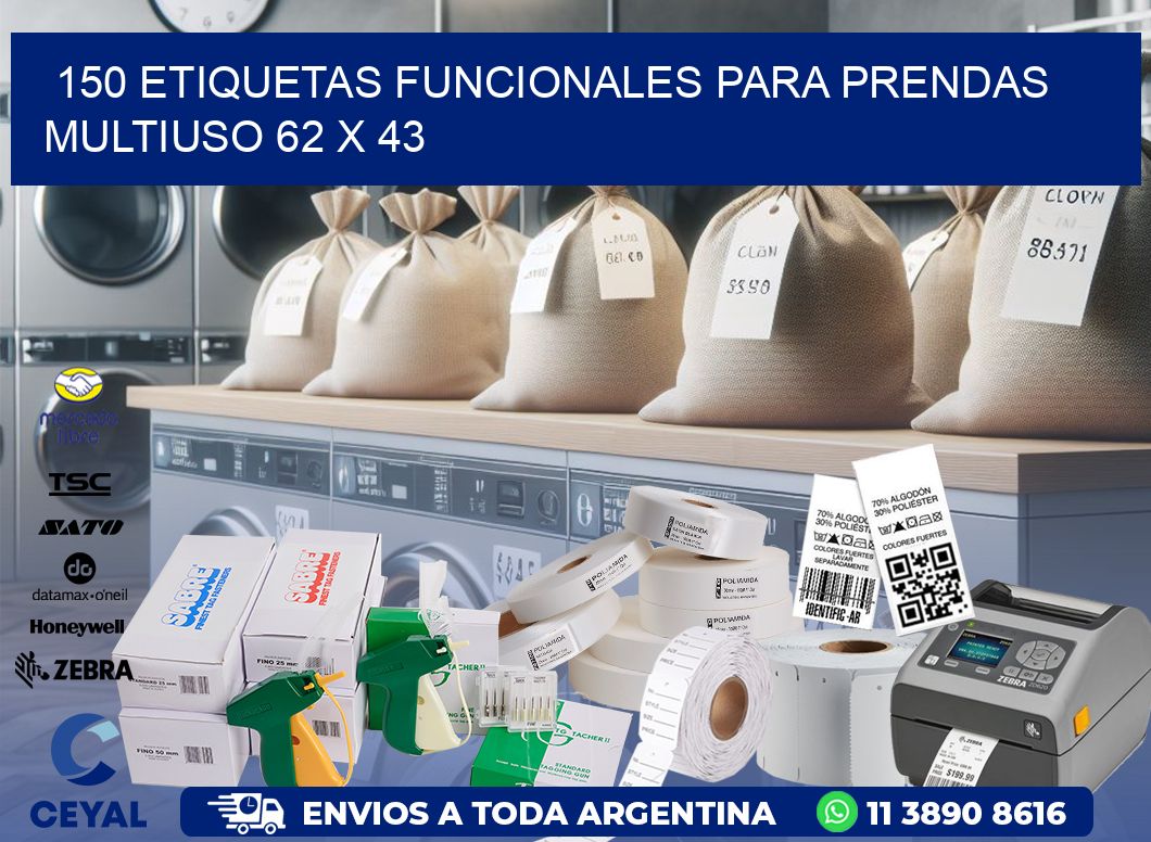 150 ETIQUETAS FUNCIONALES PARA PRENDAS MULTIUSO 62 x 43