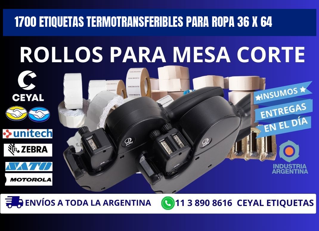 1700 ETIQUETAS TERMOTRANSFERIBLES PARA ROPA 36 x 64