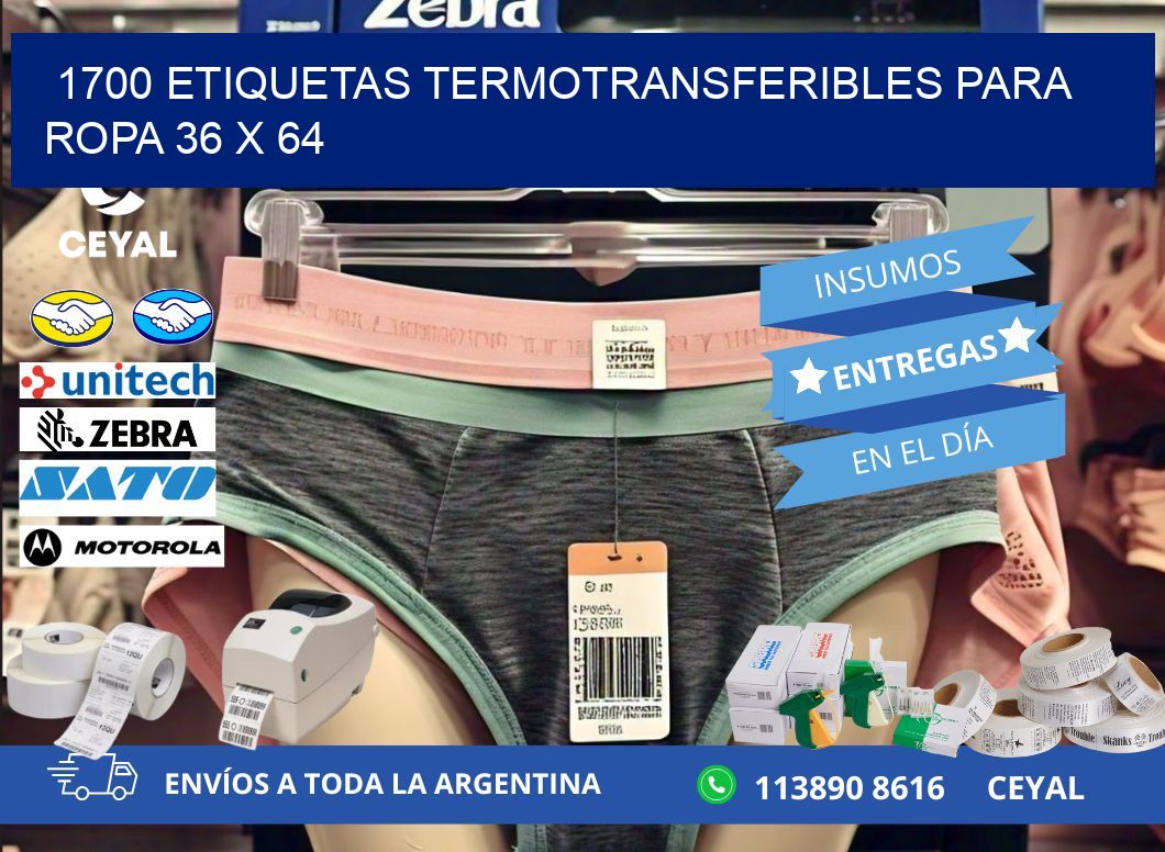 1700 ETIQUETAS TERMOTRANSFERIBLES PARA ROPA 36 x 64