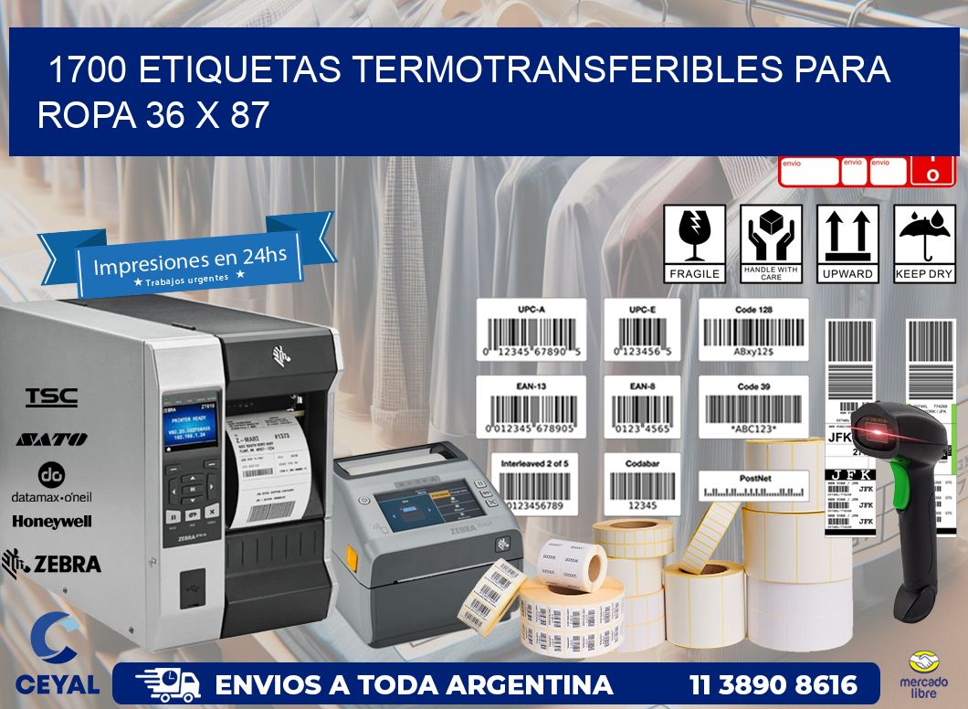1700 ETIQUETAS TERMOTRANSFERIBLES PARA ROPA 36 x 87