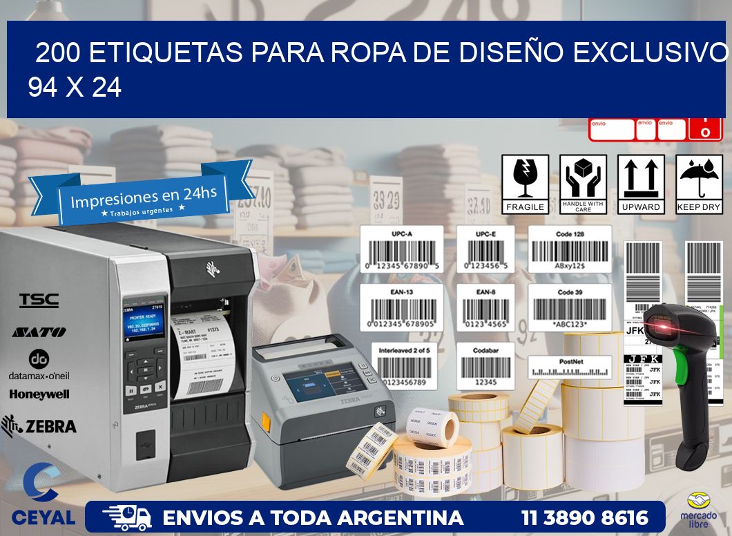 200 ETIQUETAS PARA ROPA DE DISEÑO EXCLUSIVO 94 x 24