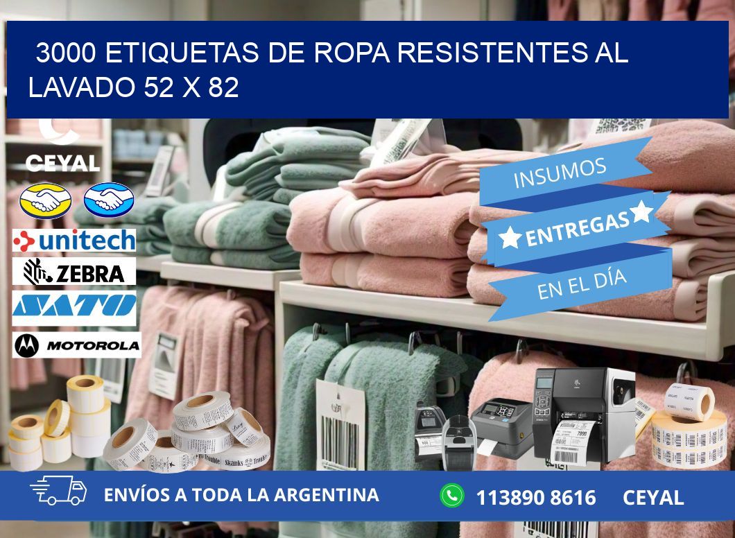 3000 ETIQUETAS DE ROPA RESISTENTES AL LAVADO 52 x 82