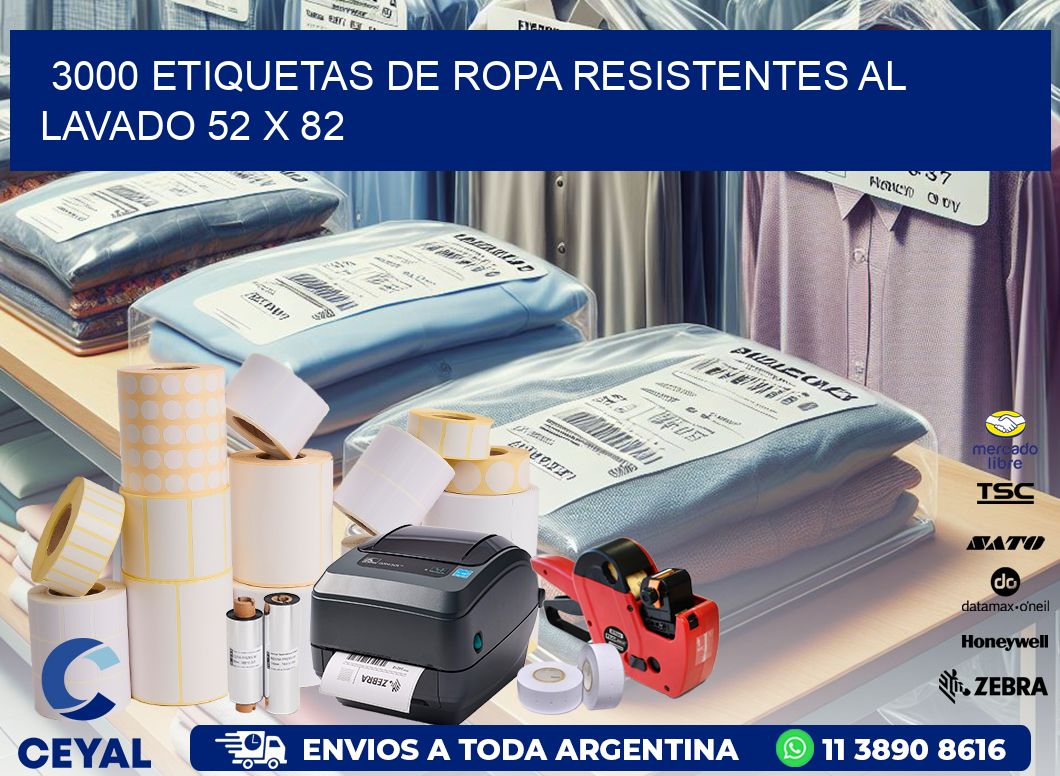 3000 ETIQUETAS DE ROPA RESISTENTES AL LAVADO 52 x 82
