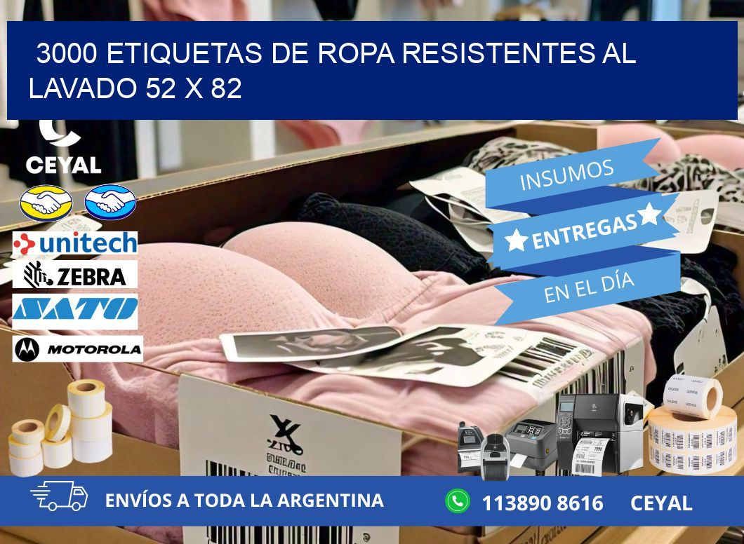 3000 ETIQUETAS DE ROPA RESISTENTES AL LAVADO 52 x 82