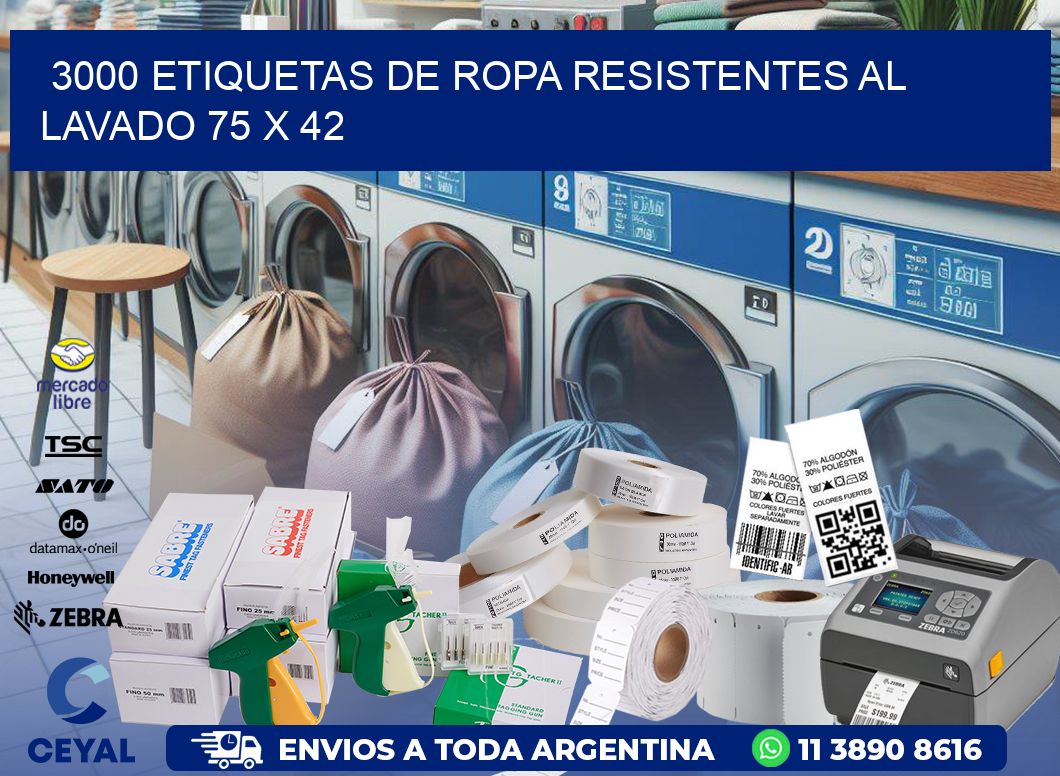 3000 ETIQUETAS DE ROPA RESISTENTES AL LAVADO 75 x 42