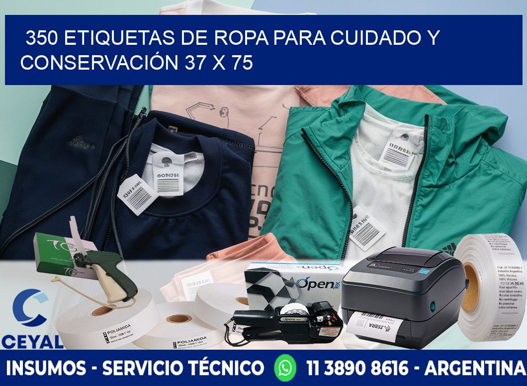 350 ETIQUETAS DE ROPA PARA CUIDADO Y CONSERVACIÓN 37 x 75