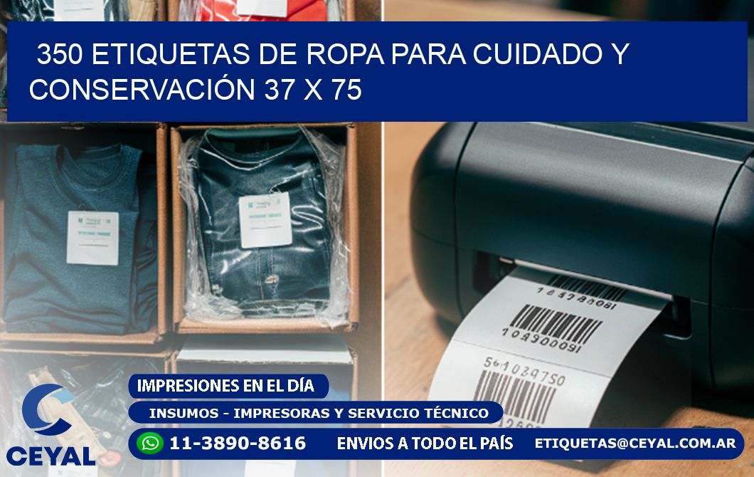 350 ETIQUETAS DE ROPA PARA CUIDADO Y CONSERVACIÓN 37 x 75