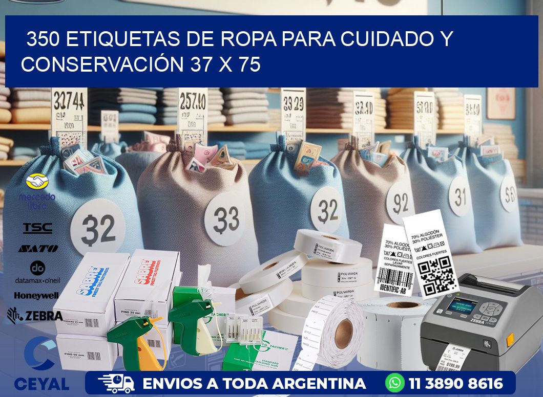 350 ETIQUETAS DE ROPA PARA CUIDADO Y CONSERVACIÓN 37 x 75
