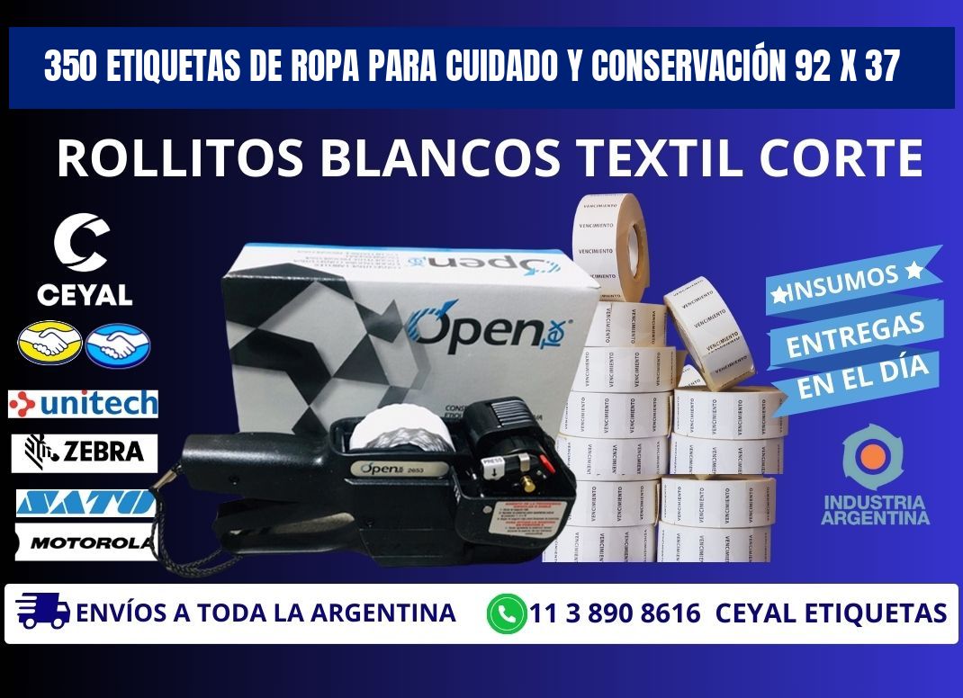 350 ETIQUETAS DE ROPA PARA CUIDADO Y CONSERVACIÓN 92 x 37
