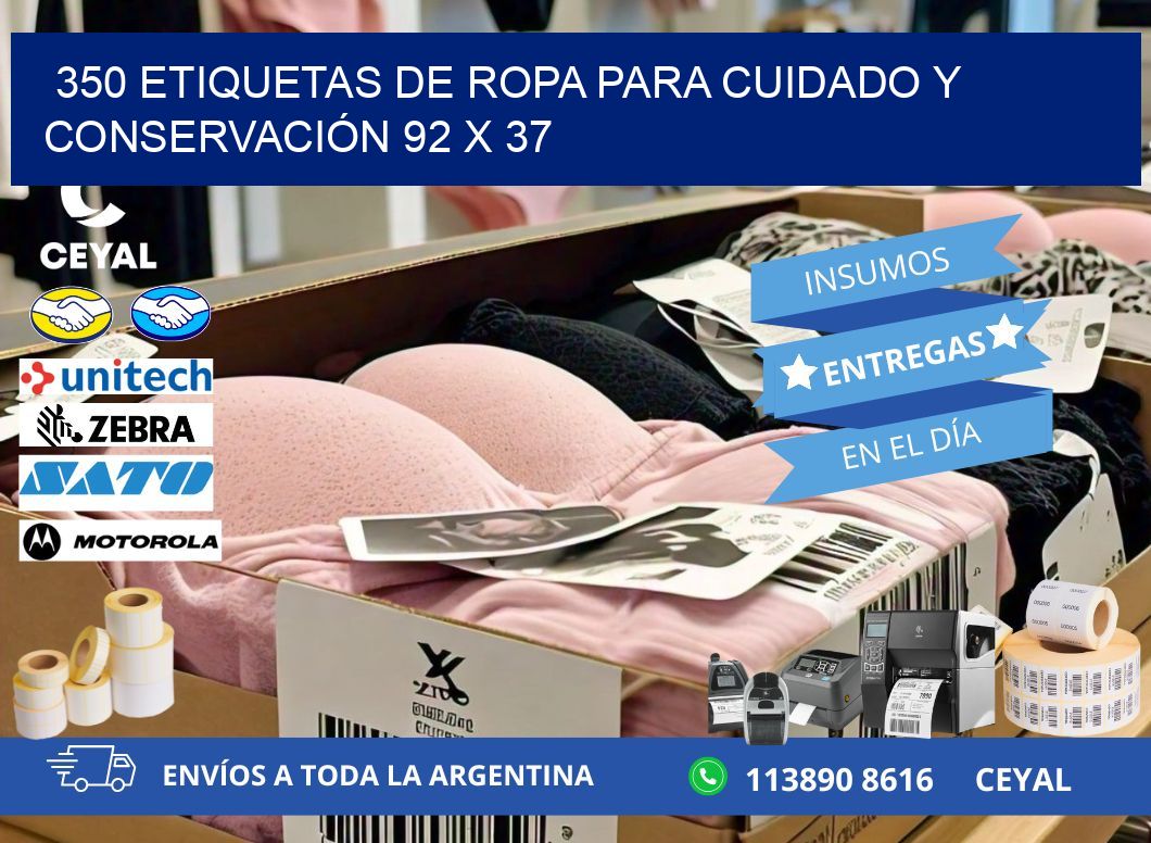 350 ETIQUETAS DE ROPA PARA CUIDADO Y CONSERVACIÓN 92 x 37