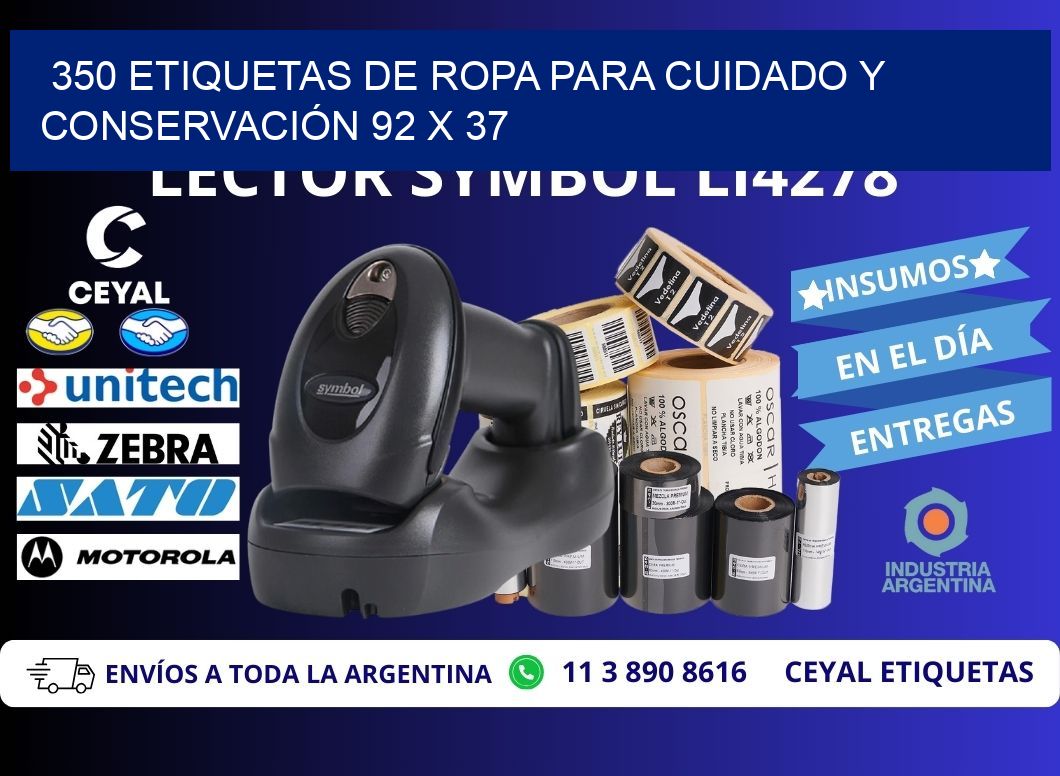 350 ETIQUETAS DE ROPA PARA CUIDADO Y CONSERVACIÓN 92 x 37