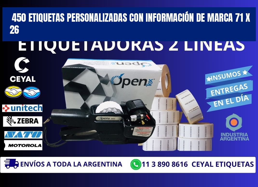 450 ETIQUETAS PERSONALIZADAS CON INFORMACIÓN DE MARCA 71 x 26