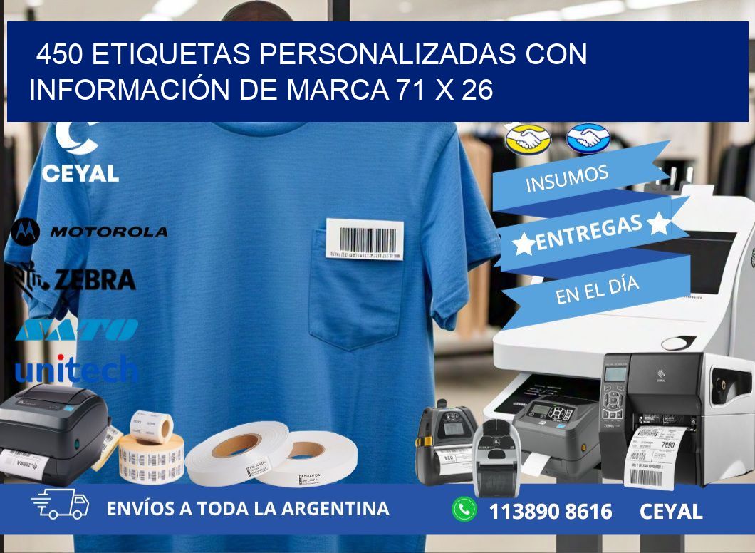 450 ETIQUETAS PERSONALIZADAS CON INFORMACIÓN DE MARCA 71 x 26