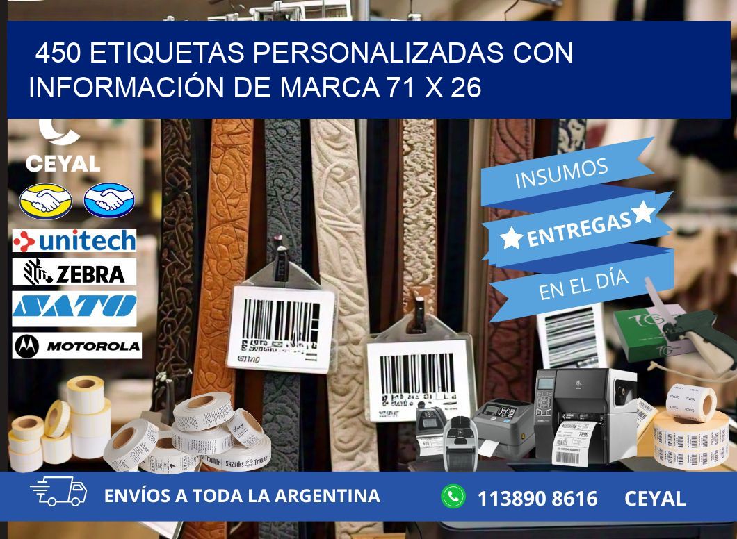 450 ETIQUETAS PERSONALIZADAS CON INFORMACIÓN DE MARCA 71 x 26