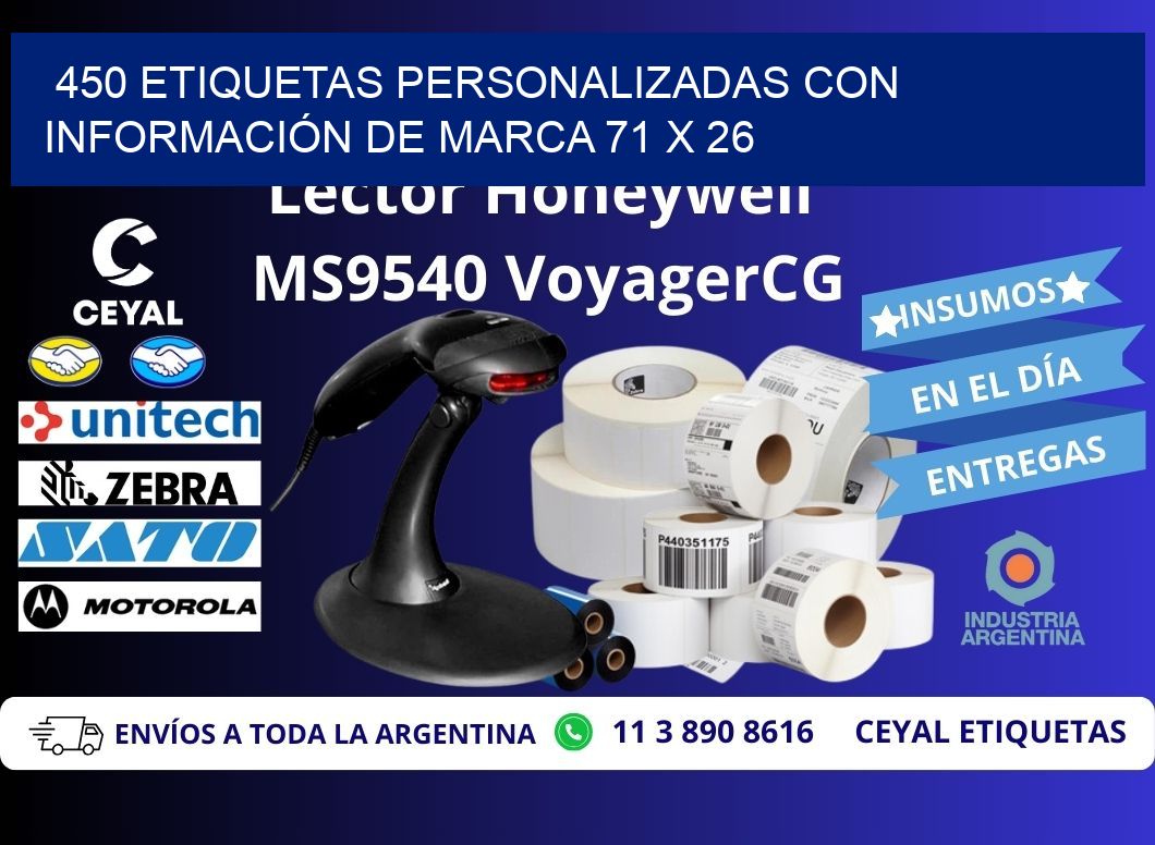 450 ETIQUETAS PERSONALIZADAS CON INFORMACIÓN DE MARCA 71 x 26
