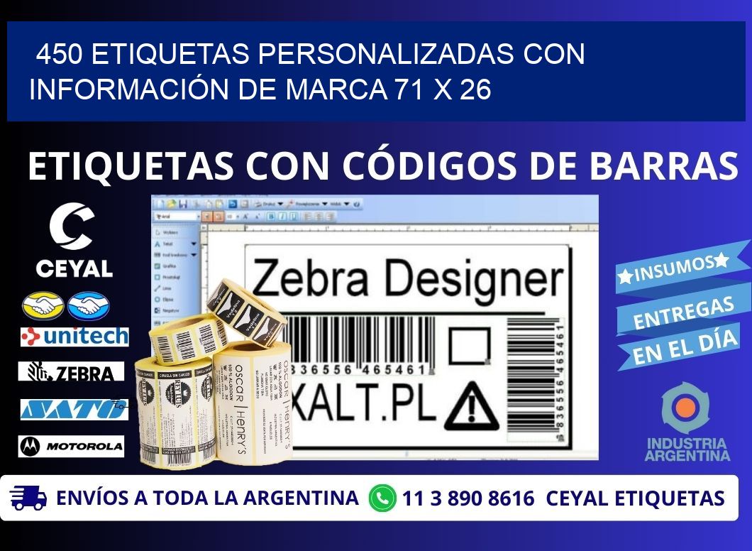 450 ETIQUETAS PERSONALIZADAS CON INFORMACIÓN DE MARCA 71 x 26