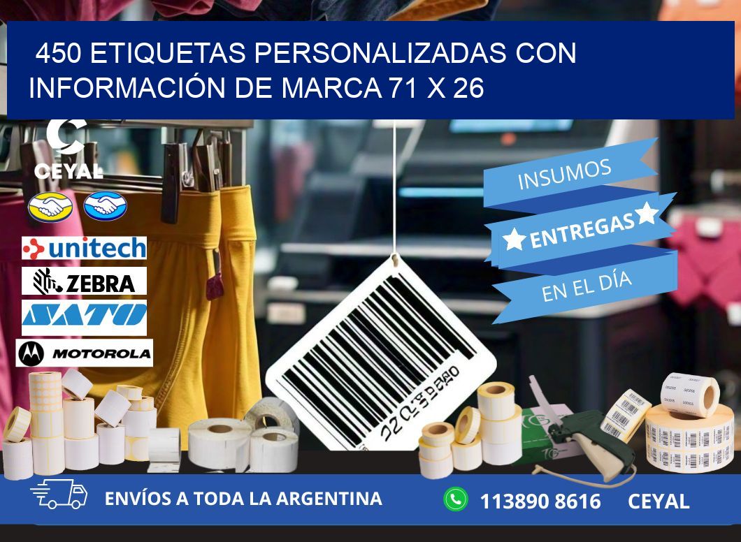 450 ETIQUETAS PERSONALIZADAS CON INFORMACIÓN DE MARCA 71 x 26