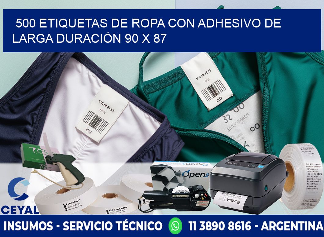 500 ETIQUETAS DE ROPA CON ADHESIVO DE LARGA DURACIÓN 90 x 87