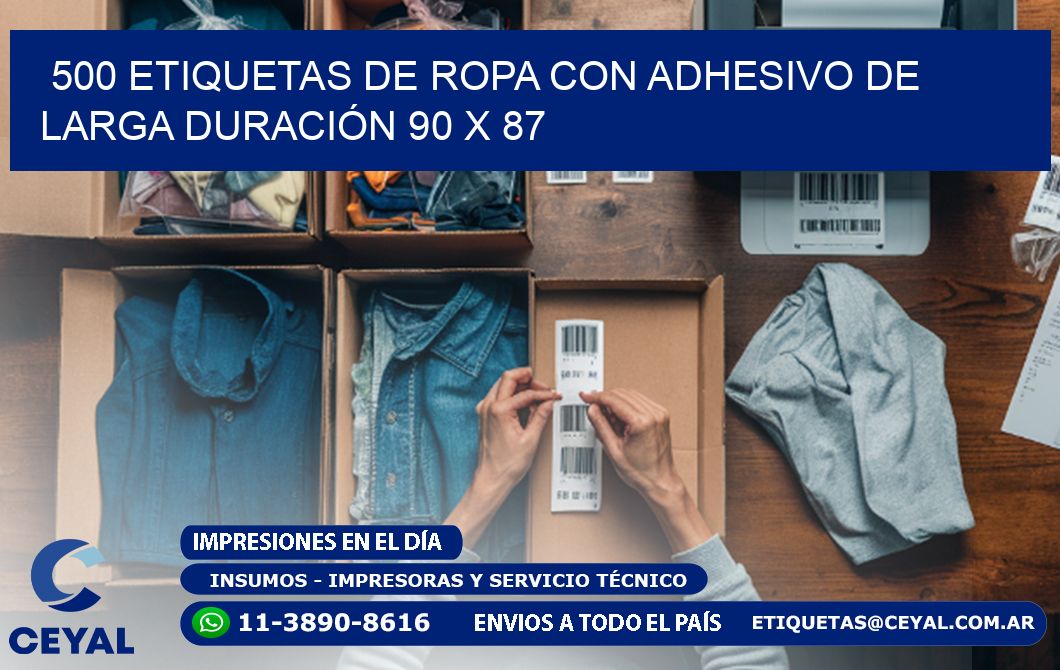 500 ETIQUETAS DE ROPA CON ADHESIVO DE LARGA DURACIÓN 90 x 87