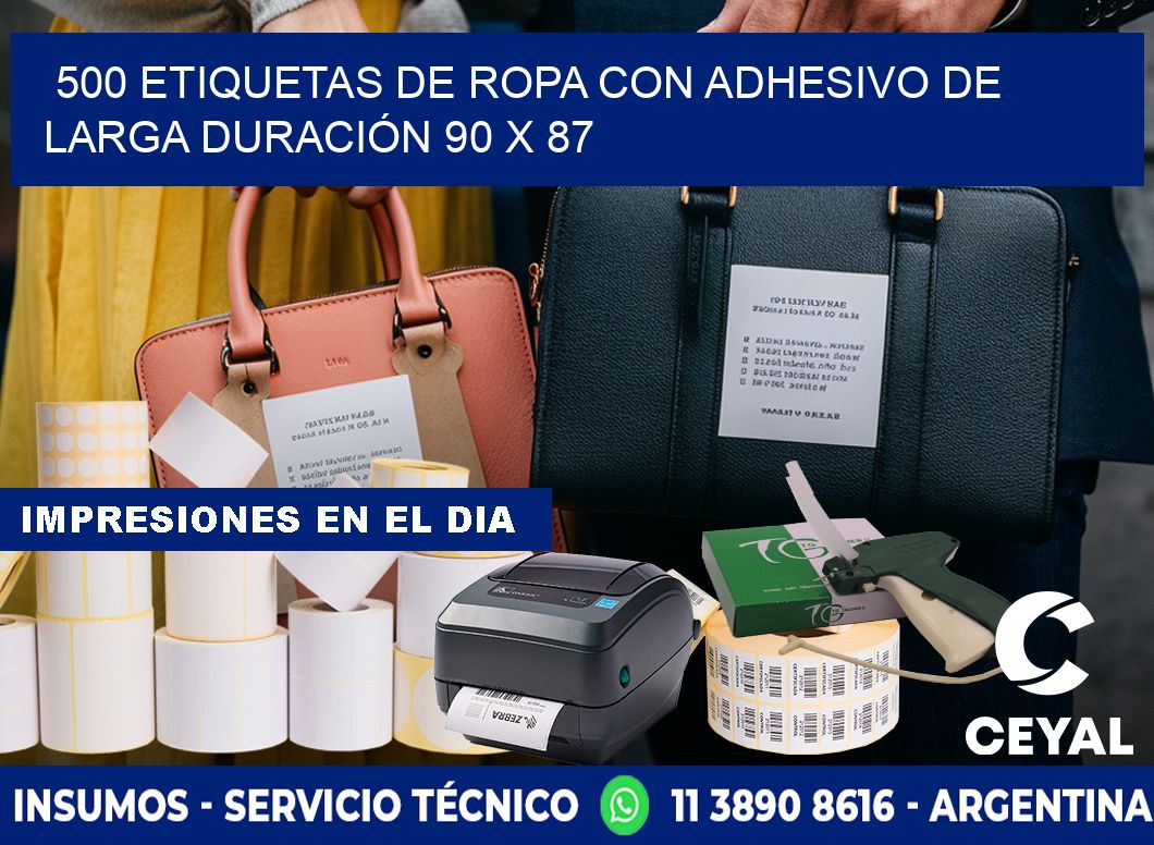 500 ETIQUETAS DE ROPA CON ADHESIVO DE LARGA DURACIÓN 90 x 87
