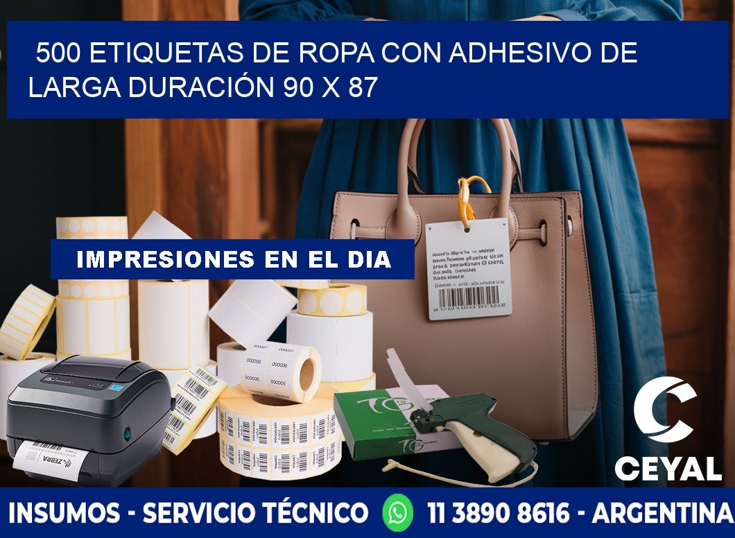 500 ETIQUETAS DE ROPA CON ADHESIVO DE LARGA DURACIÓN 90 x 87