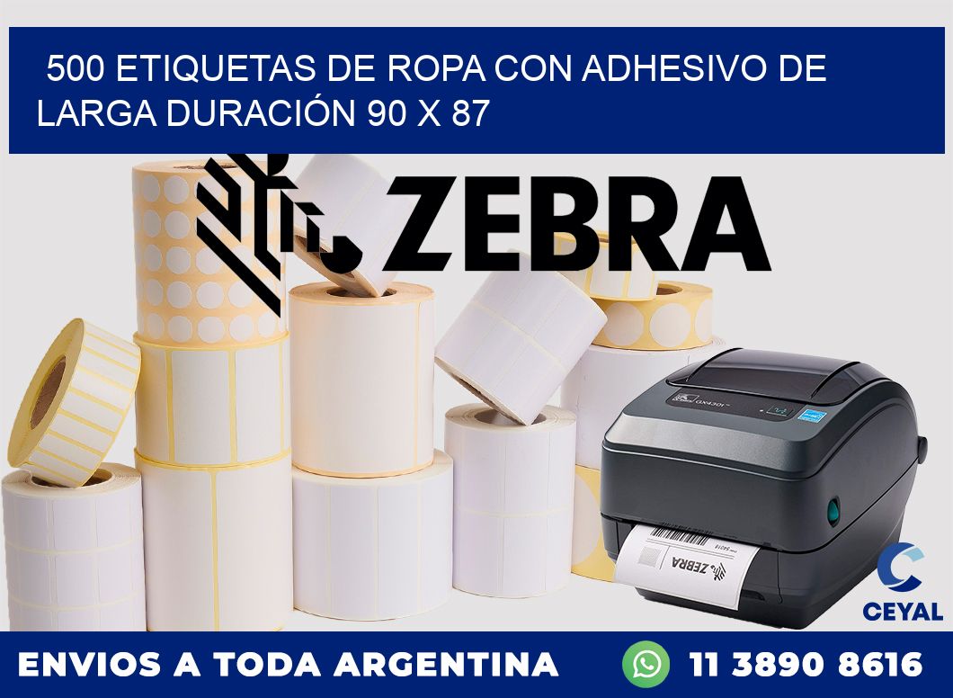 500 ETIQUETAS DE ROPA CON ADHESIVO DE LARGA DURACIÓN 90 x 87