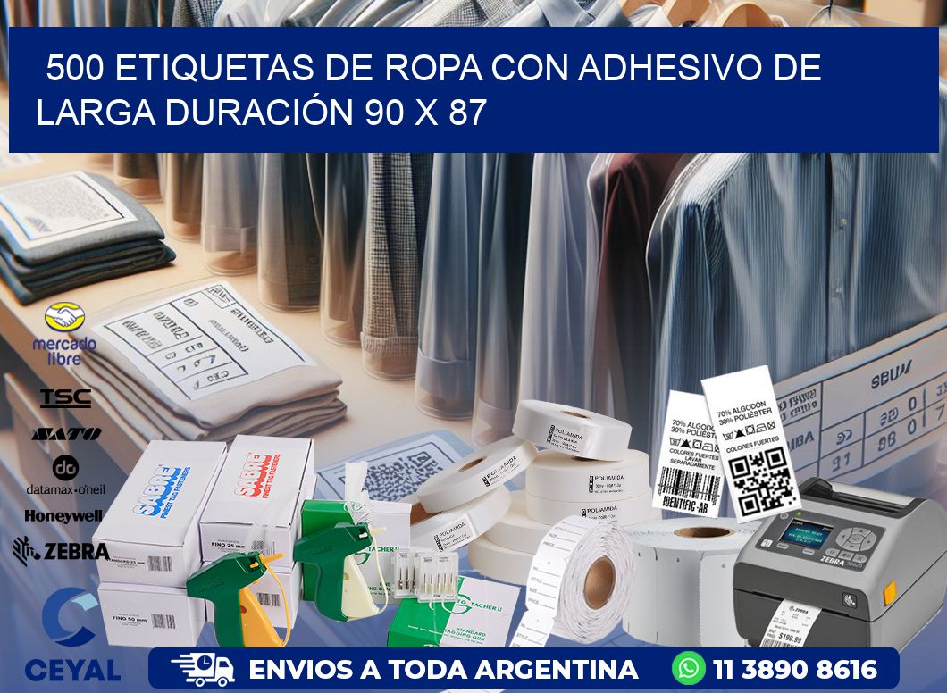 500 ETIQUETAS DE ROPA CON ADHESIVO DE LARGA DURACIÓN 90 x 87