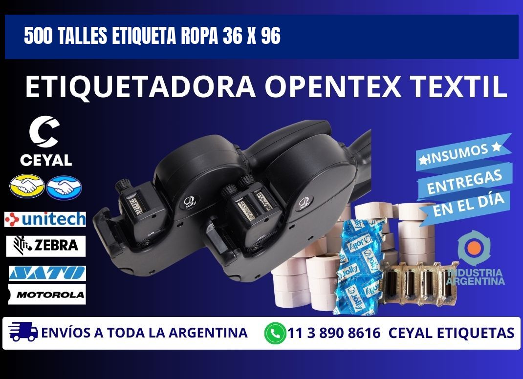 500 TALLES ETIQUETA ROPA 36 x 96