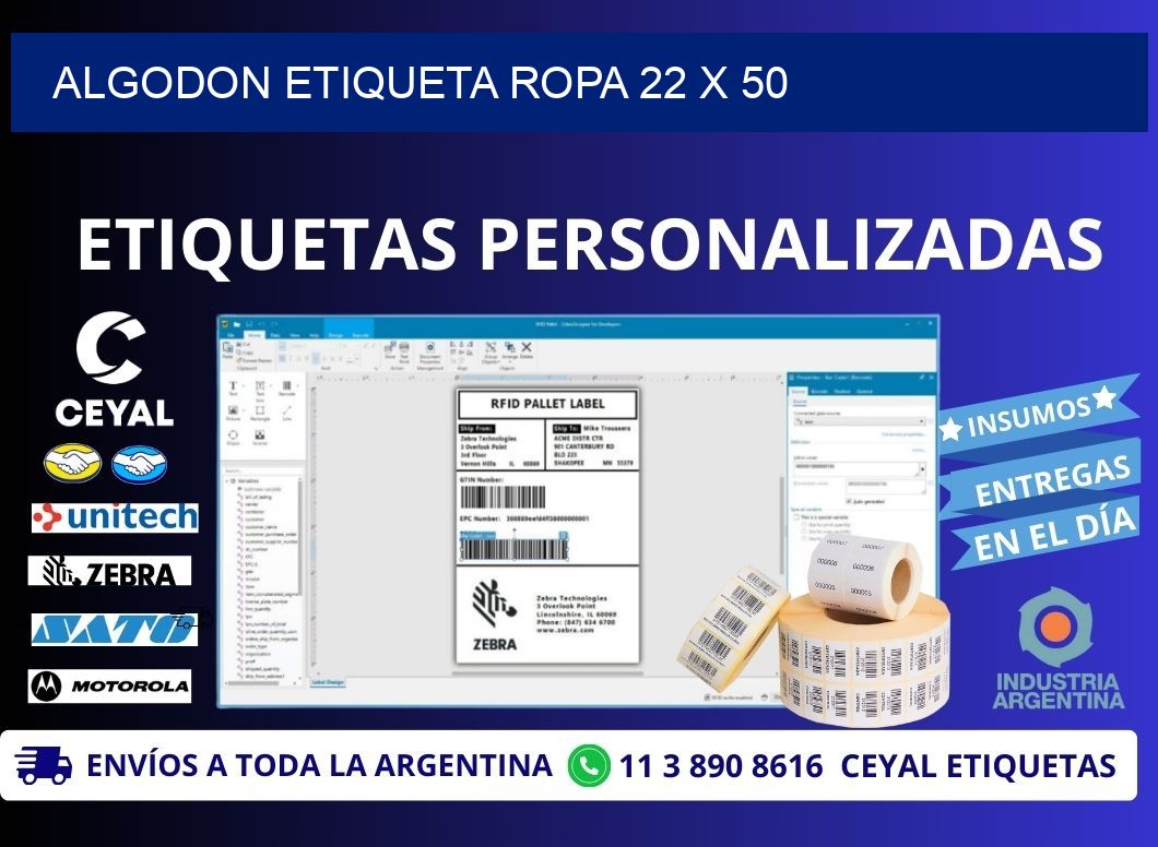 ALGODON ETIQUETA ROPA 22 x 50