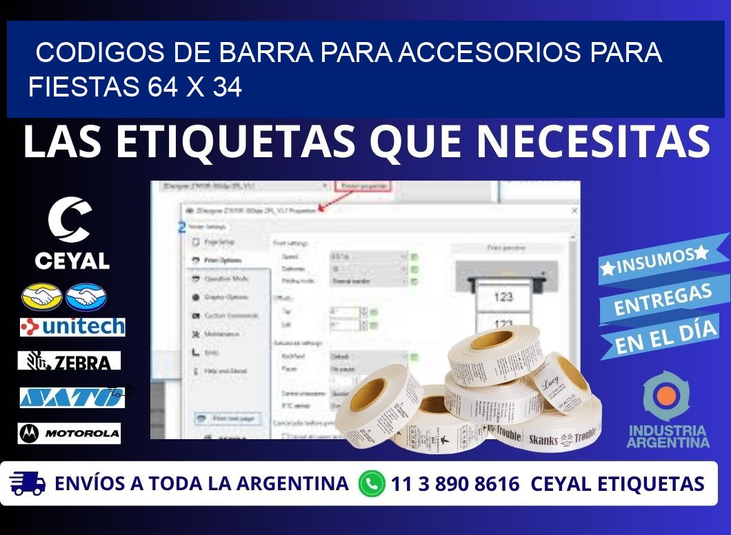 CODIGOS DE BARRA PARA ACCESORIOS PARA FIESTAS 64 x 34