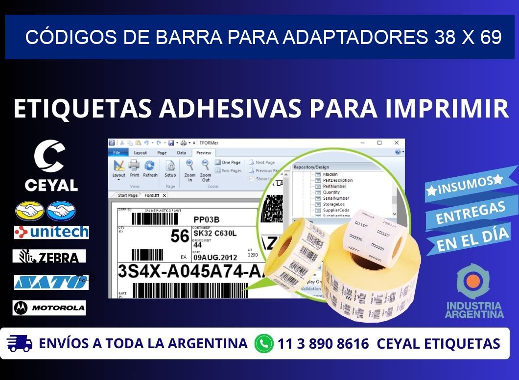 CÓDIGOS DE BARRA PARA ADAPTADORES 38 x 69