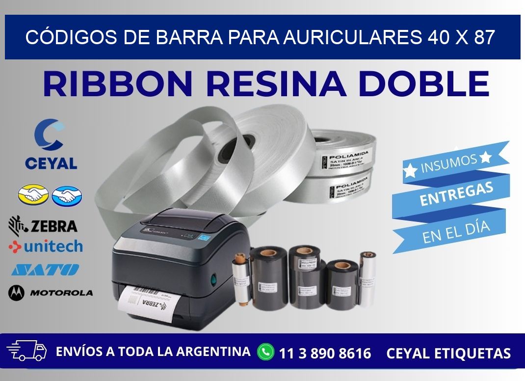 CÓDIGOS DE BARRA PARA AURICULARES 40 x 87