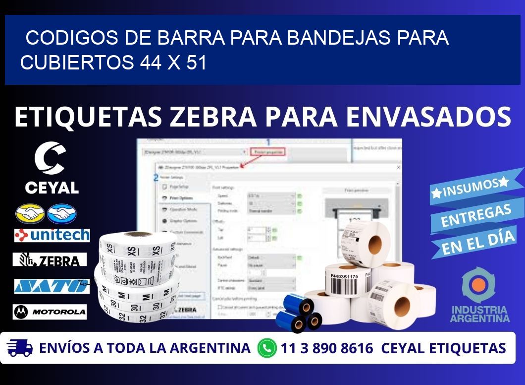 CODIGOS DE BARRA PARA BANDEJAS PARA CUBIERTOS 44 x 51